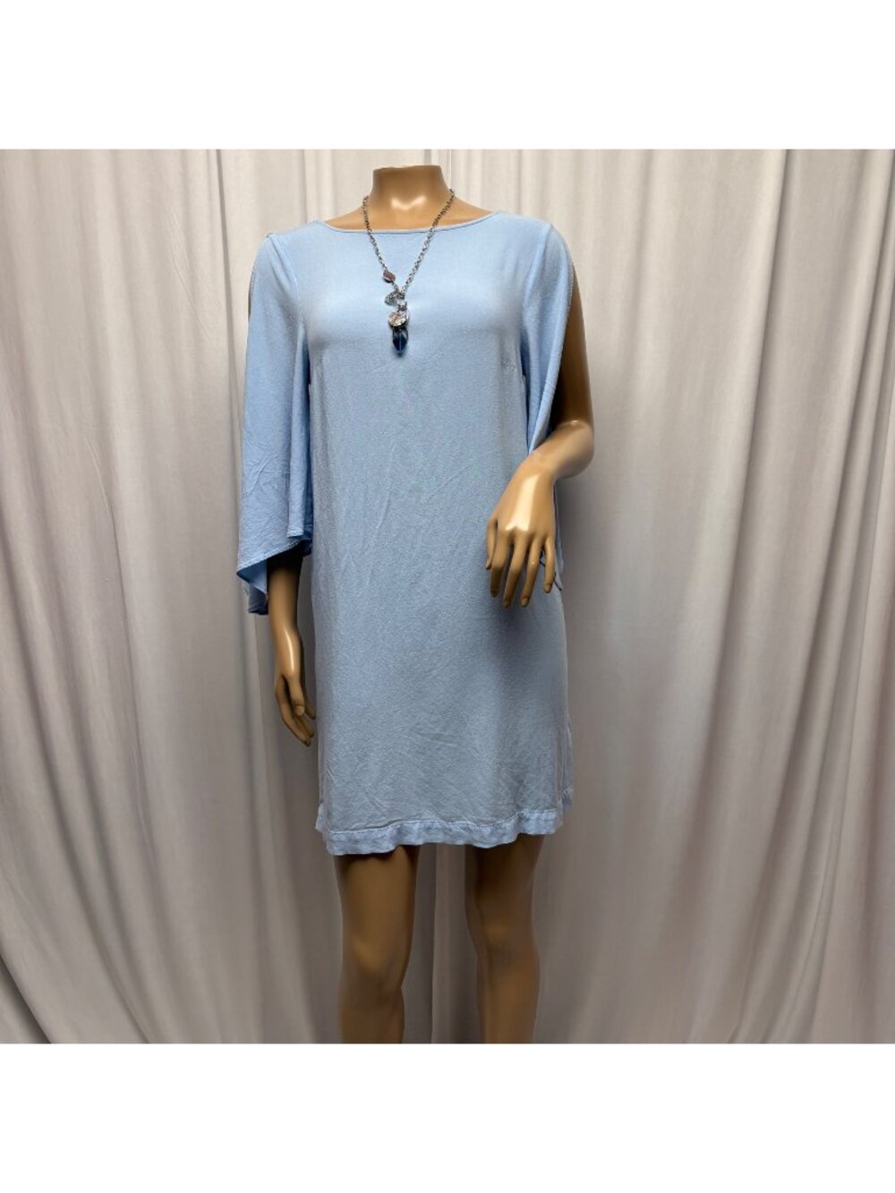 H and M Mini Dress Womens Size 6 Blue Draped Slit Sleeve Sexy Lightweight Party